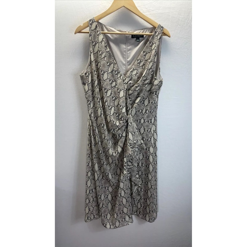 LAUREN RALPH LAUREN Snake Python Ruffle knee length Dress sleeveless Size 14